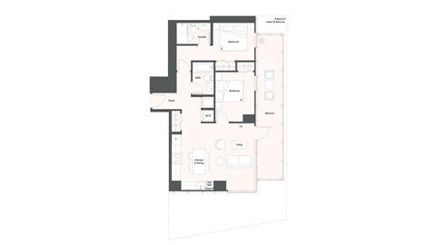 Floor plan for 2 beds, 2 baths, 824 sqft